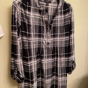 Cocomo Black and White Tunic with Mandarin Collar and Cuffed Sleeves